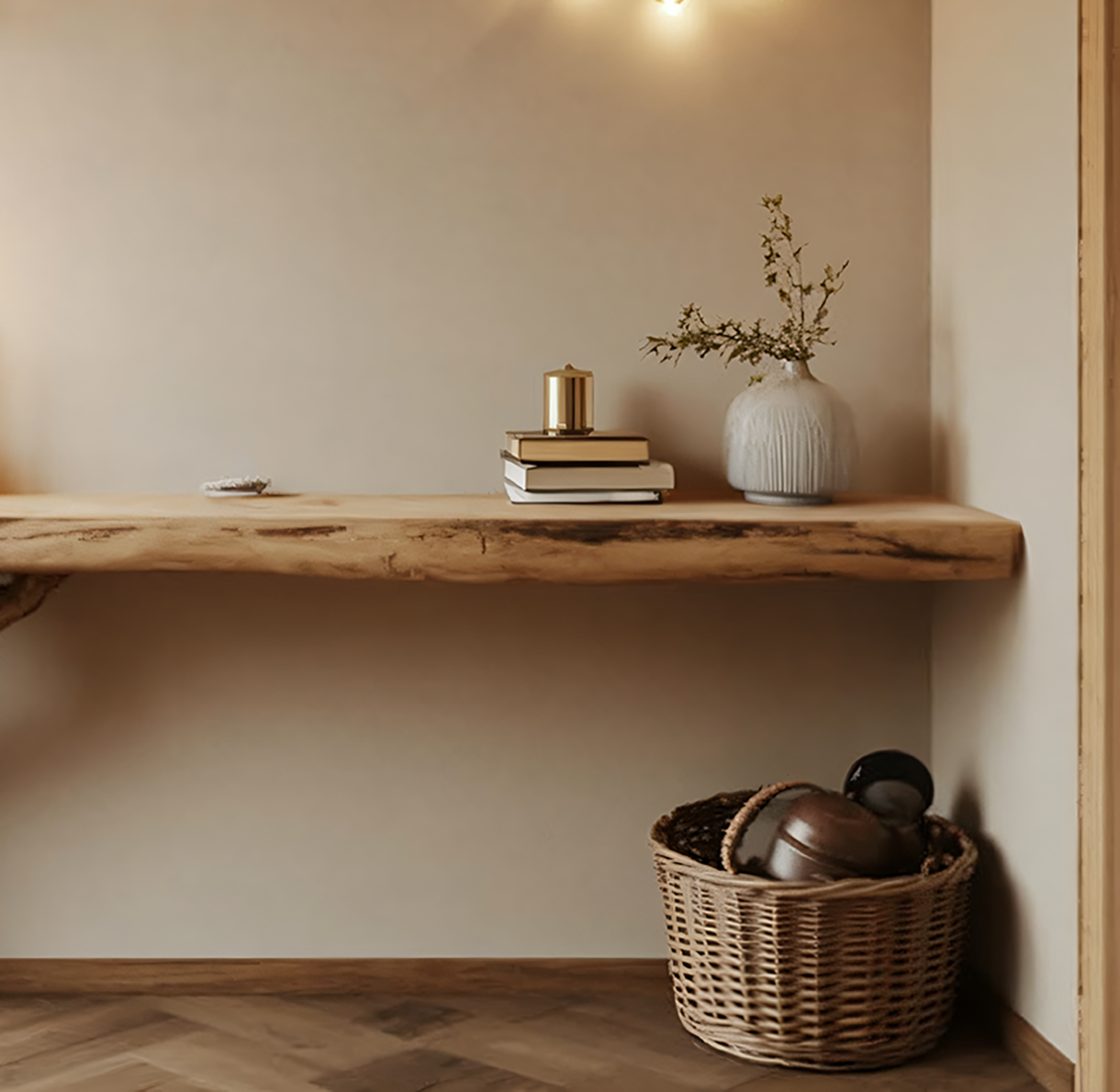 Live-Edge Baumast-Konsole mit Beleuchtung – Handgefertigter Holz-Tisch