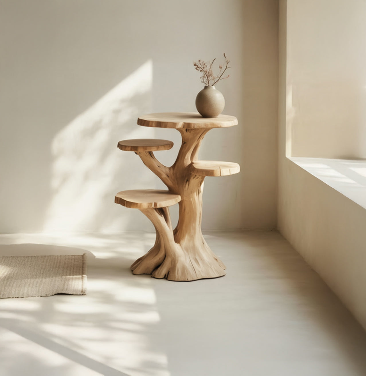 Beistelltisch aus Baumstamm – mehrstufiges Holz-Display