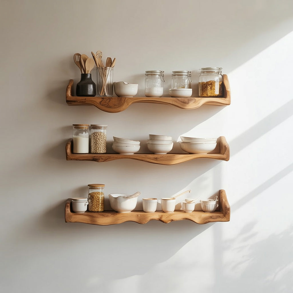 Rustikales schwebendes Wandregal – Live Edge für Bad & Wohnzimmer