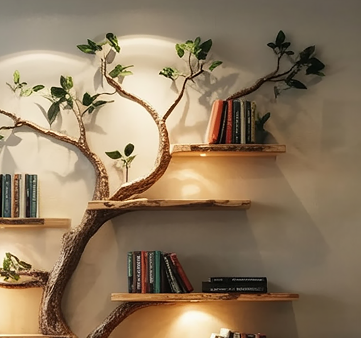 Handgefertigtes Baum-Bücherregal – Wandregal aus Naturholz