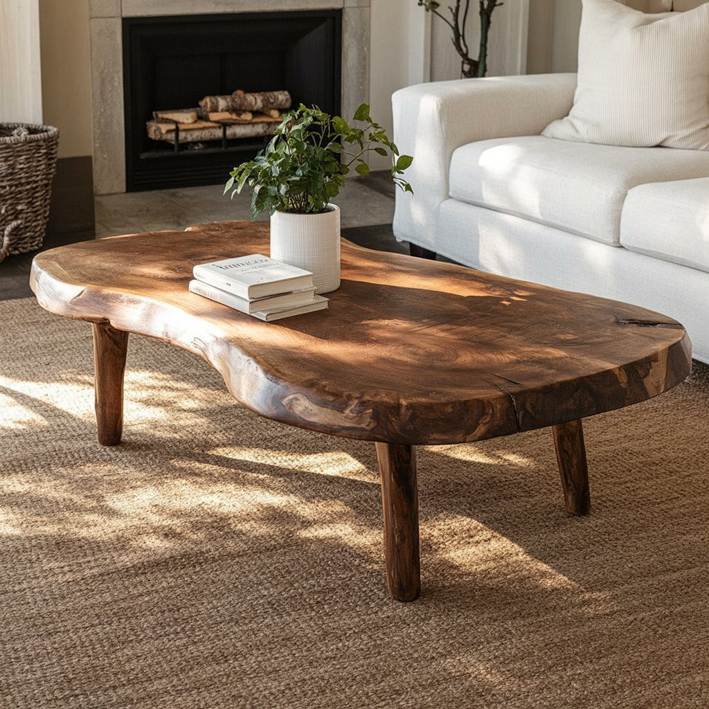 Handgefertigter Massivholz-Couchtisch mit Naturkante – Rustikal & Organisch