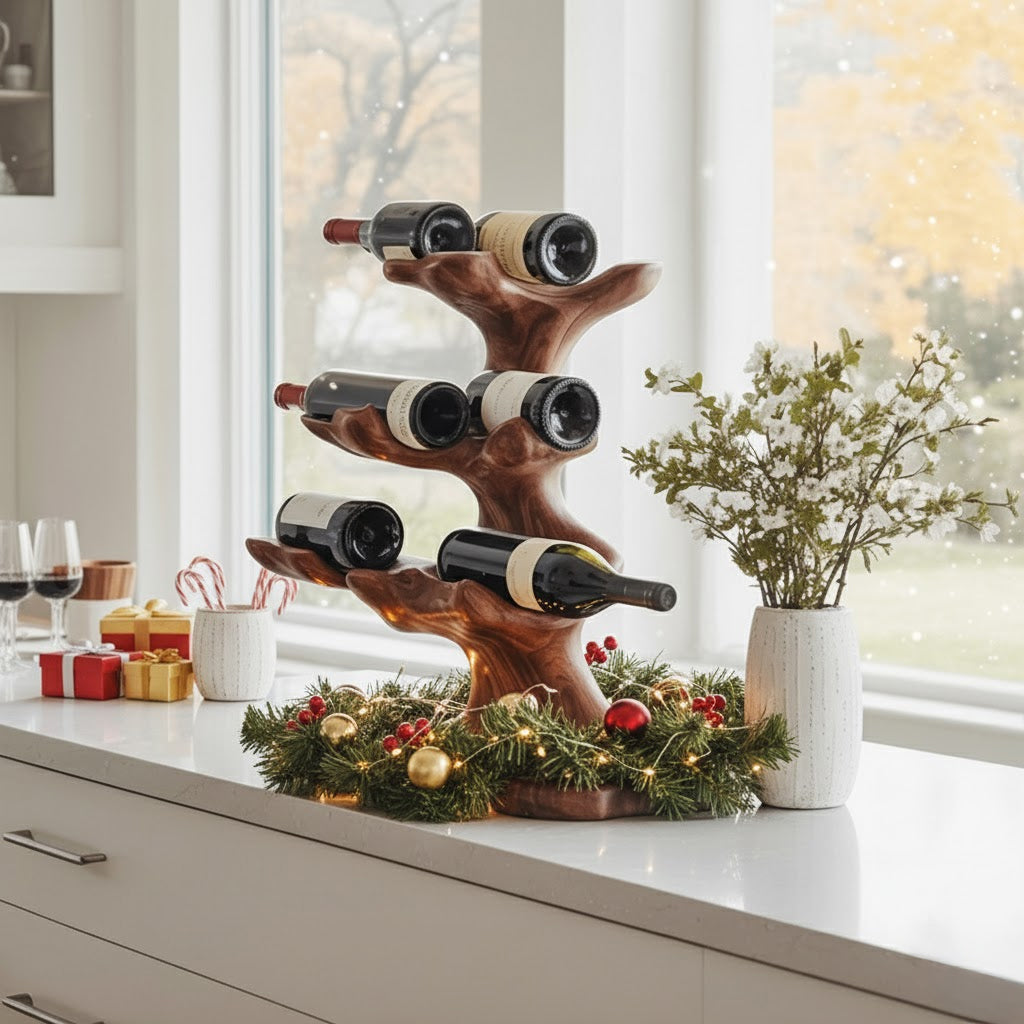 Weihnachtsbaum-Weinregal – Handgefertigter rustikaler Weinhalter aus Holz