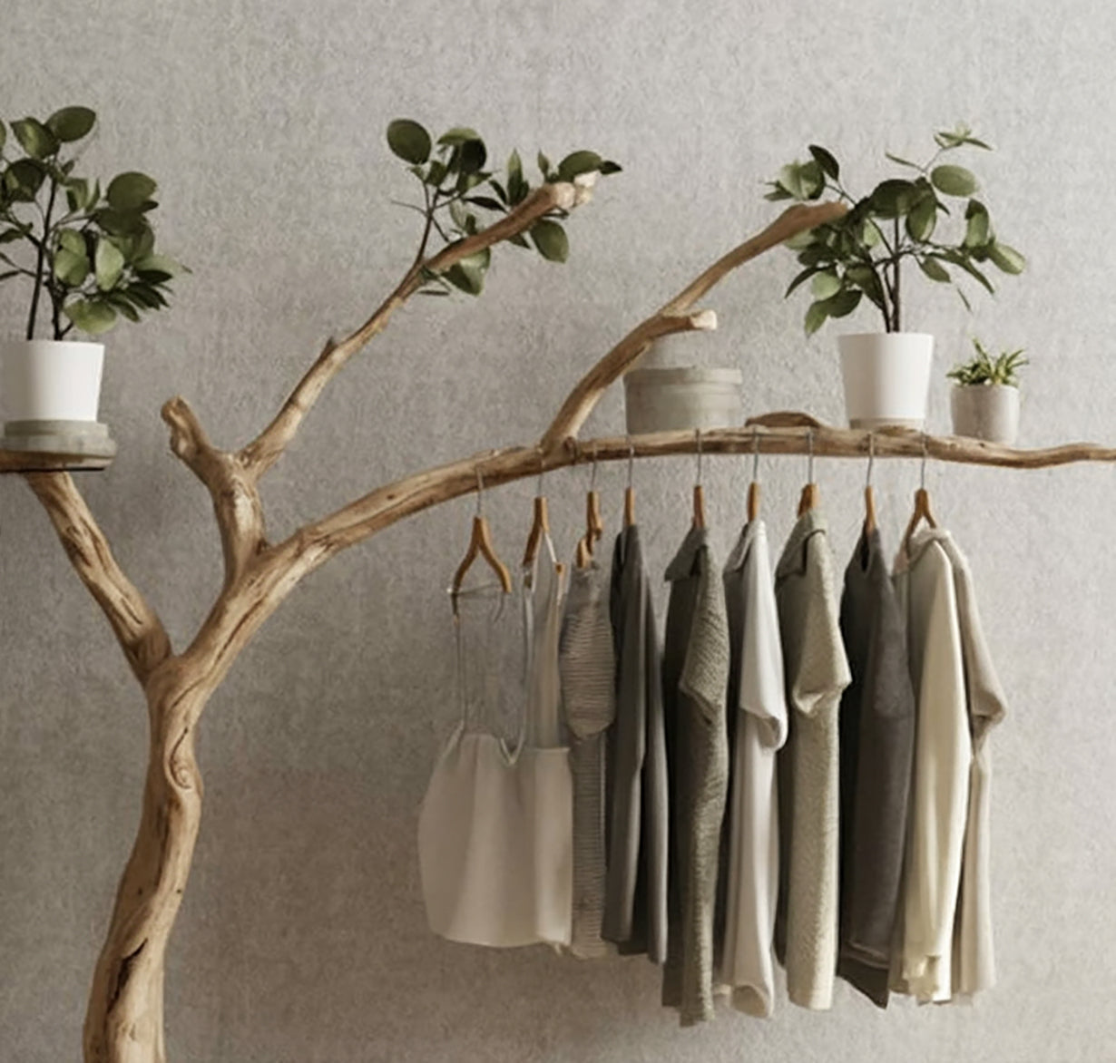 Live-Edge Holz-Kleiderständer – Baumast-Garderobe mit Ablagebank