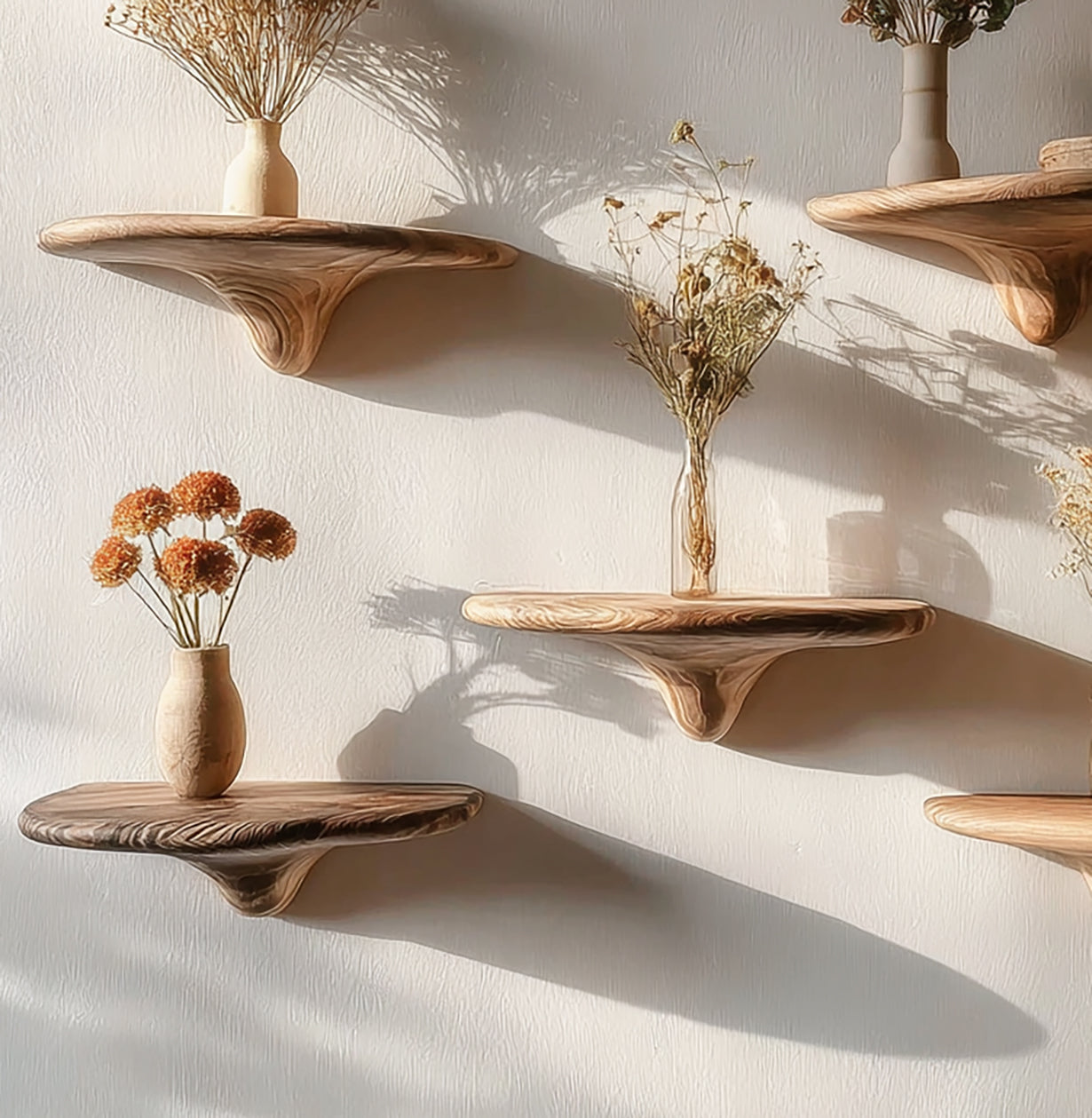 Massivholz-Wandregal – organisch, schwebend und dekorativ