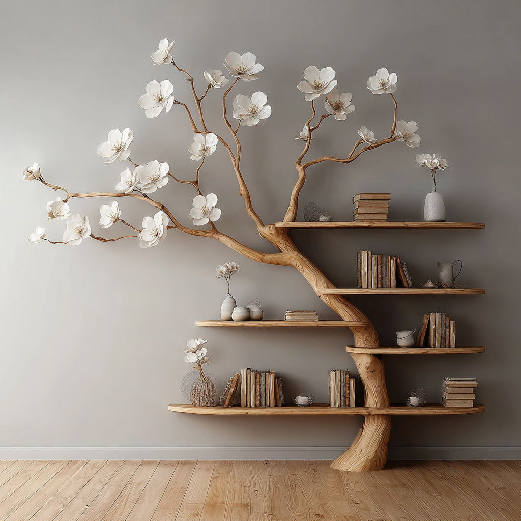 Blühendes Baum-Bücherregal – Handgefertigtes Holzregal für Zuhause