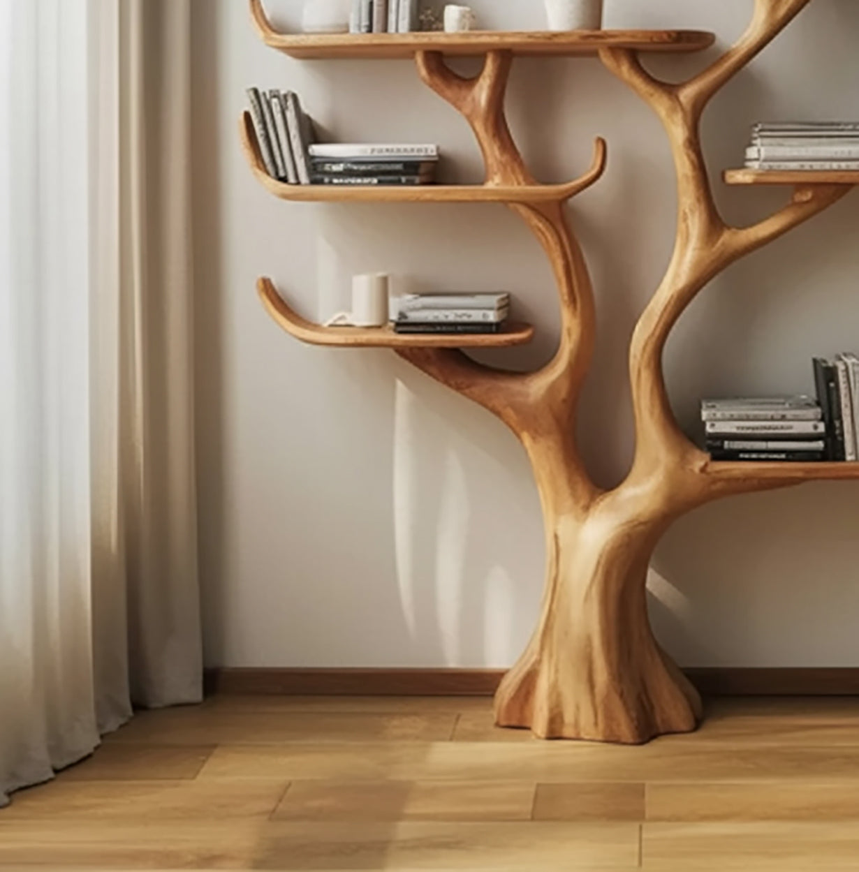 Handgefertigtes Baum Bücherregal aus Holz – Wandregal Deko