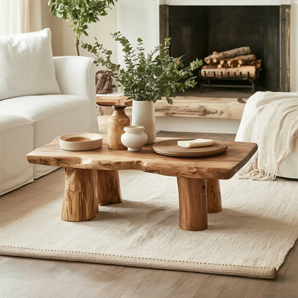 Rustikaler Live-Edge Couchtisch aus Massivholz – Farmhouse Stil