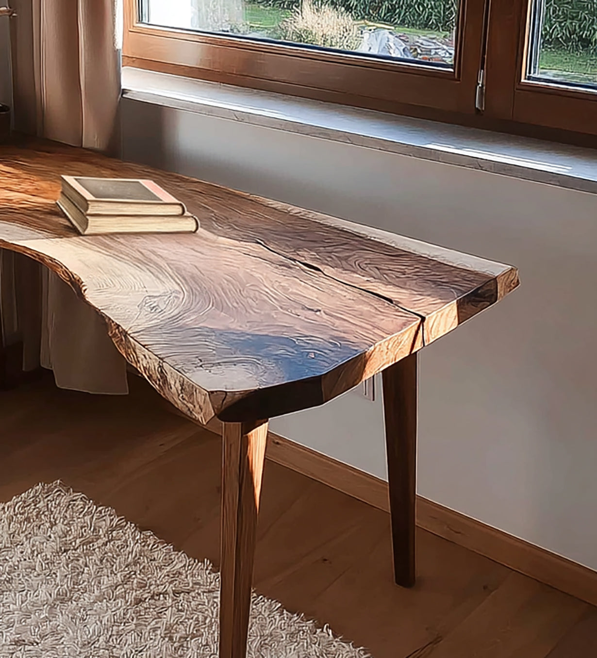 Handgefertigter Rustikaler Massivholz-Schreibtisch – Live Edge Naturinspiriertes Büro-Möbel
