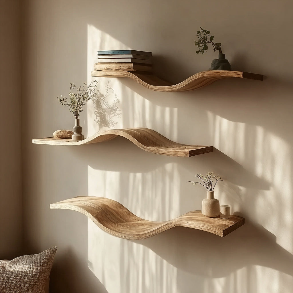 Rustikales schwebendes Wandregal mit Naturkante – Massivholz Walnuss