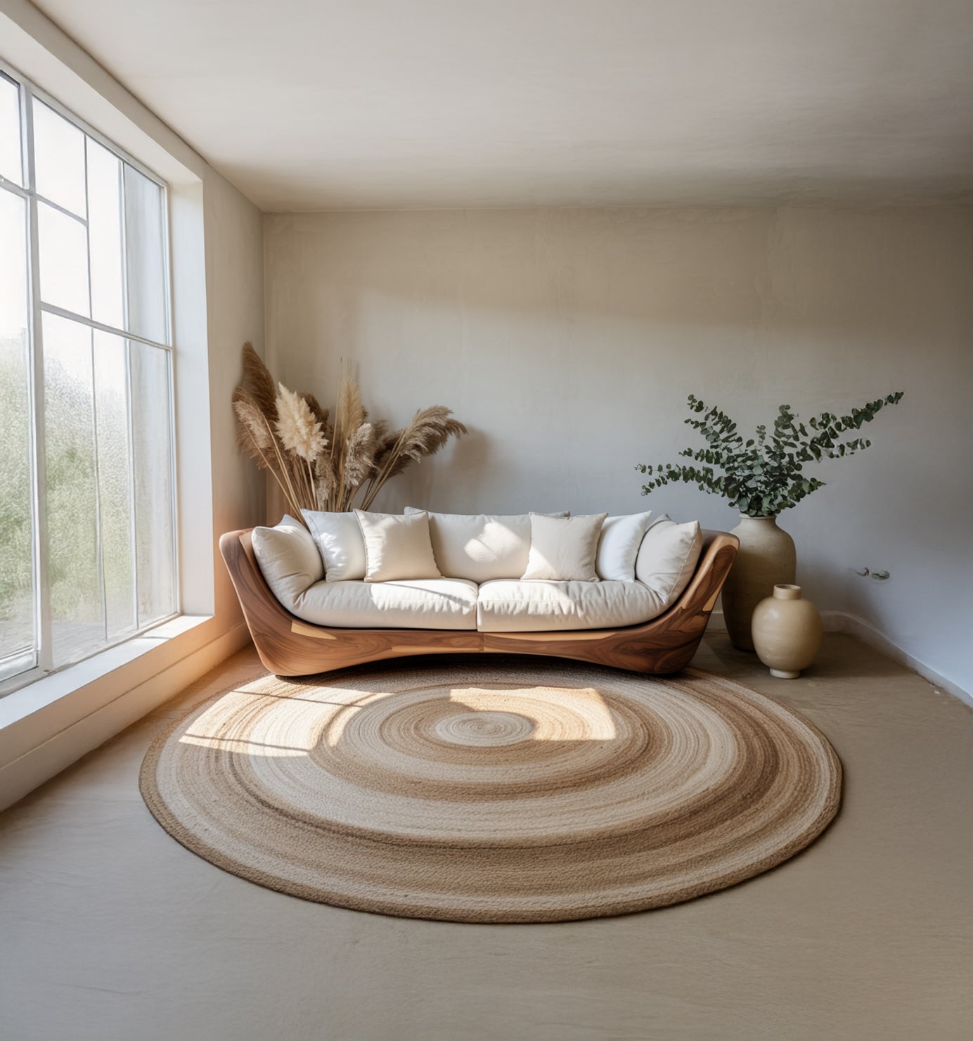 Modernes Sofa mit geschwungenem Massivholzrahmen – handgefertigt