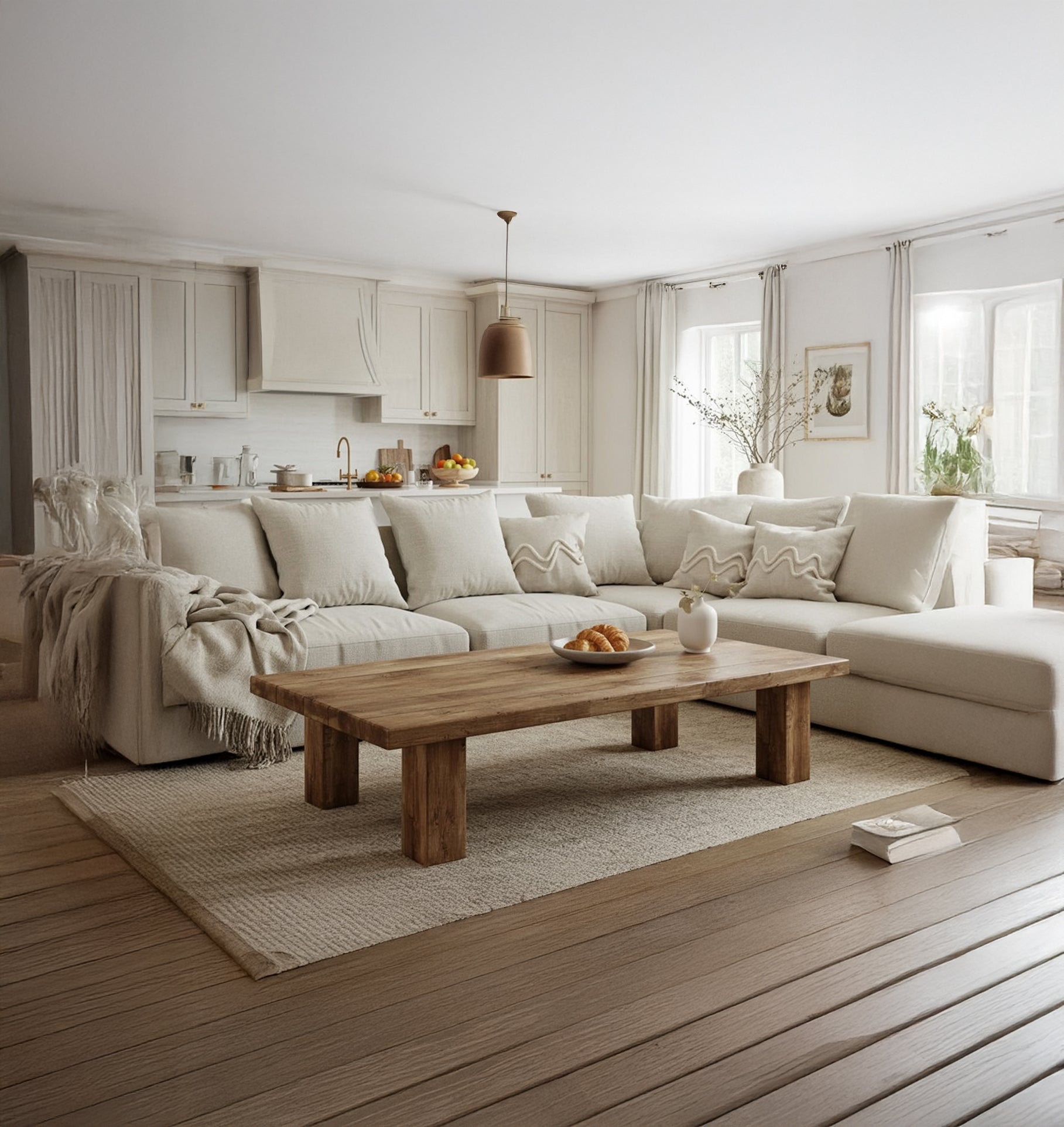 Rustikaler Couchtisch aus recyceltem Holz mit Ablage – Farmhouse-Handarbeit