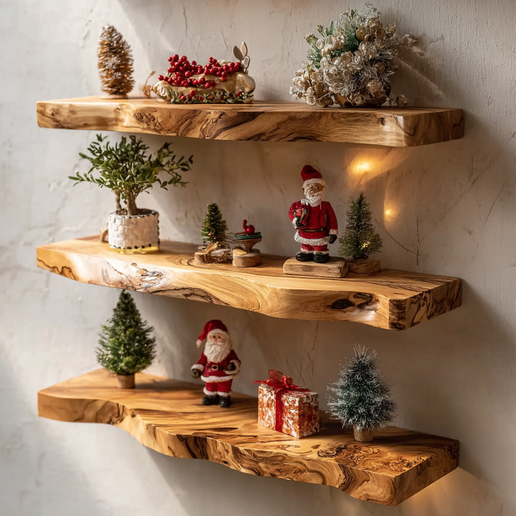 Floating Shelf mit Baumkante – handgefertigtes Massivholz-Design