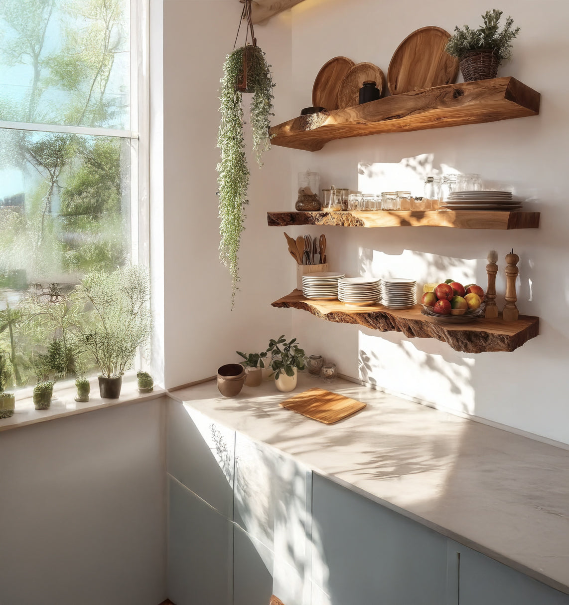 Massivholz-Wandregal – Handgefertigt, Live Edge, Skulpturales Wellen-Design