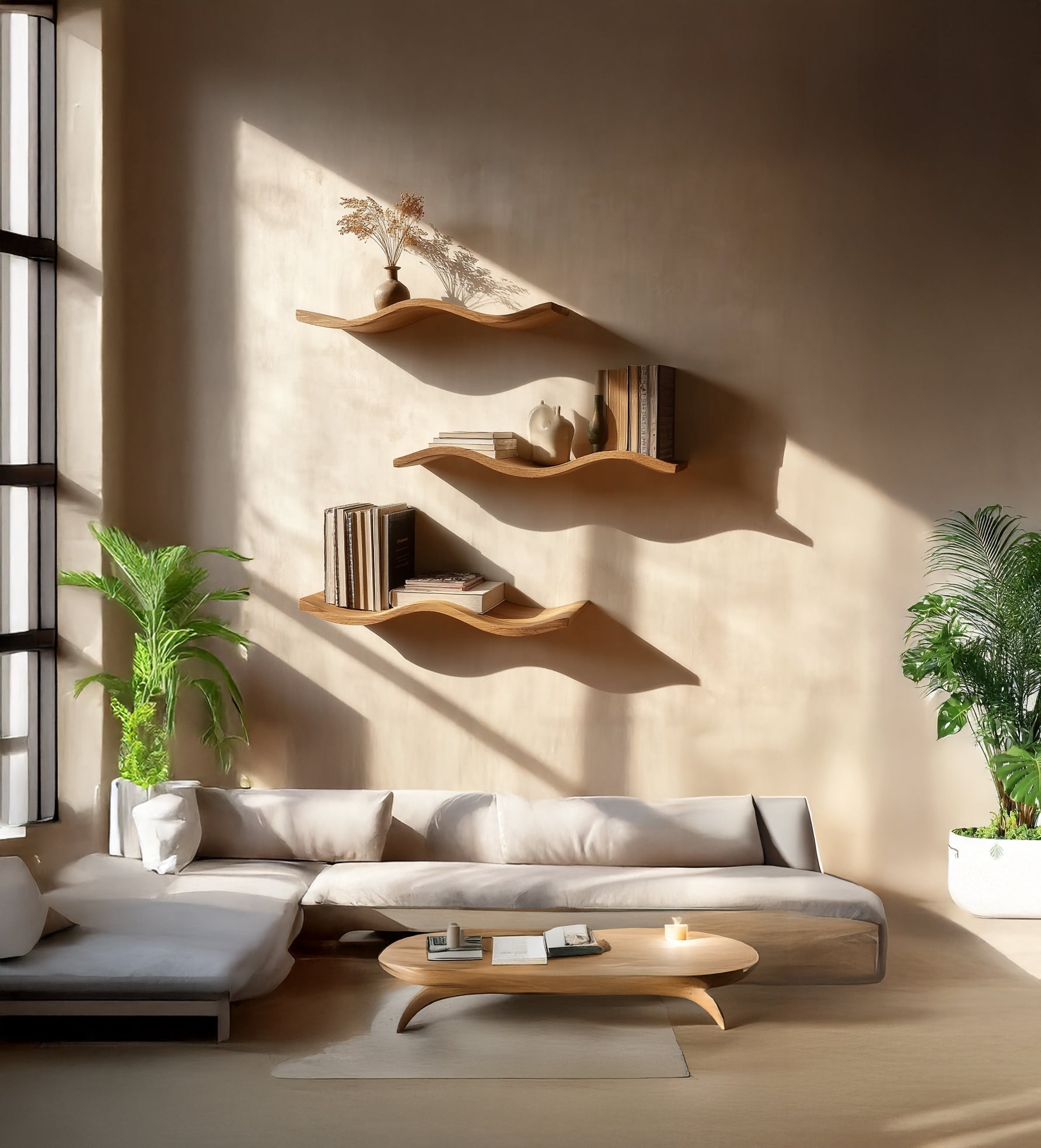 Handgefertigtes Schweberegal mit Baumkante – Massivholz-Wanddeko & minimalistisches Wohnaccessoire