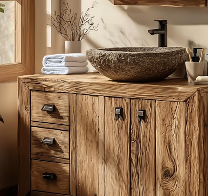 Farmhouse Live Edge Waschtisch – handgefertigt, recyceltes Massivholz