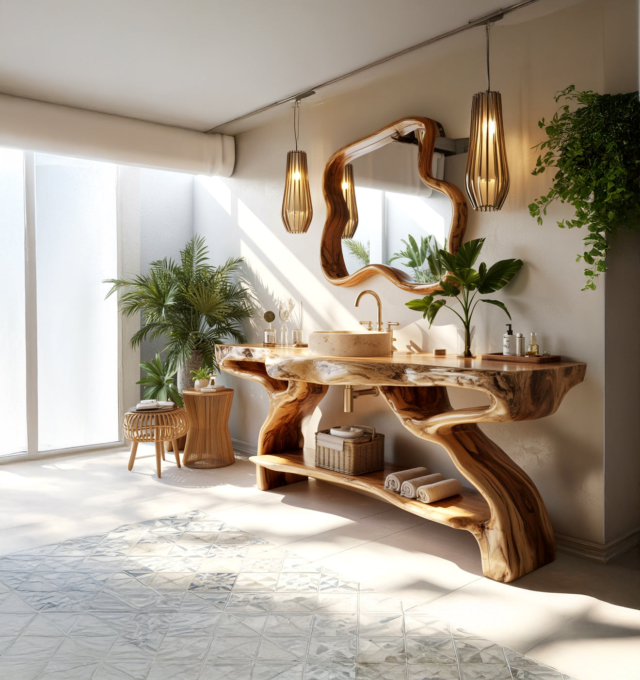 Handgefertigte Rustikale Scheunenholz-Konsole – Massivholz Badmöbel im Landhausstil