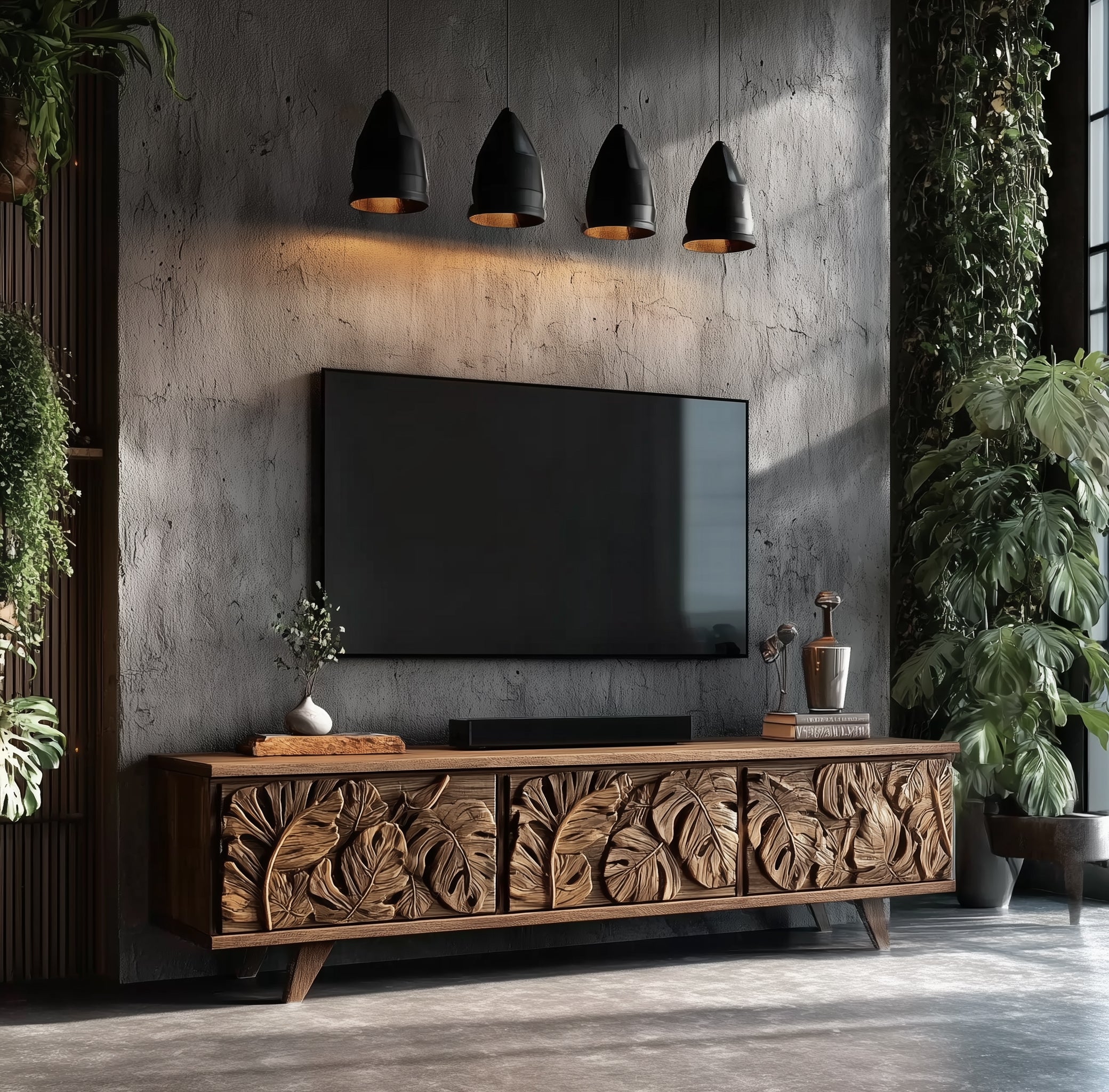 Retro-TV-Board aus Massivholz – Wabi-Sabi Sideboard, handgefertigt & individuell