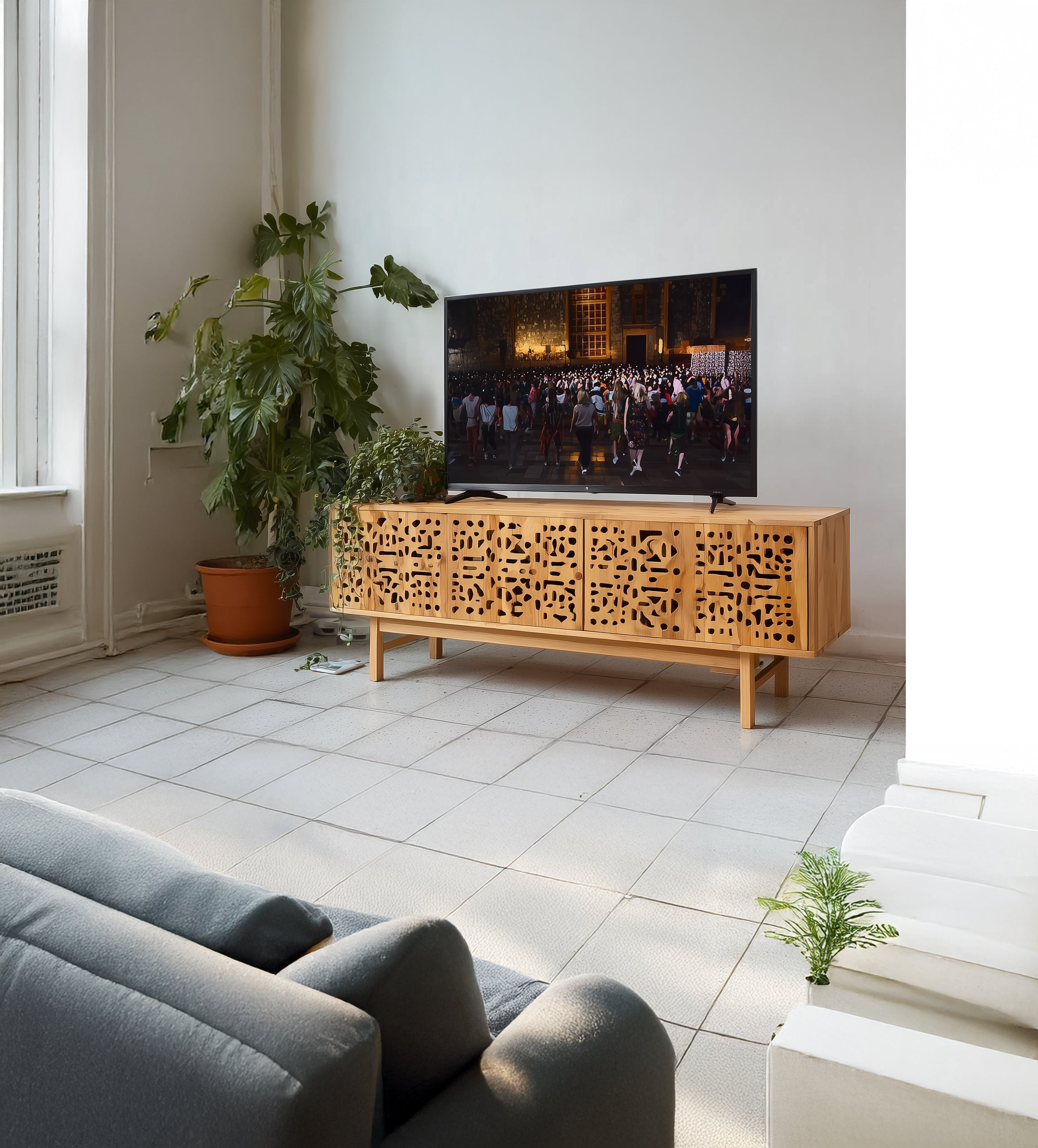 Rustikaler Massivholz-TV-Schrank – Handgefertigtes, einzigartiges Möbelstück für Wohnzimmer