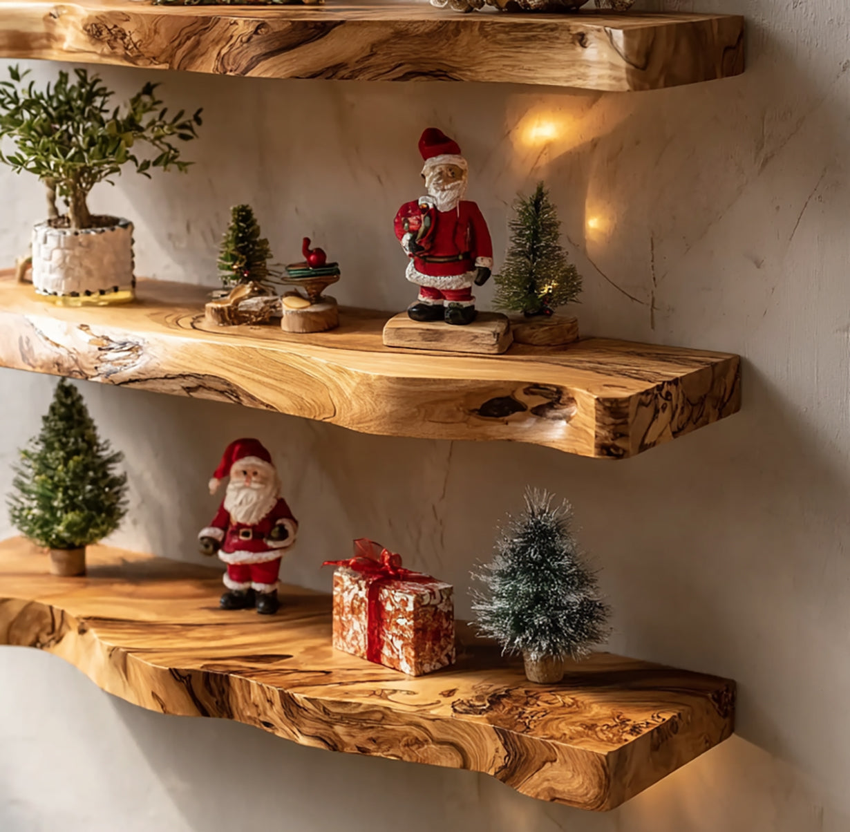 Floating Shelf mit Baumkante – handgefertigtes Massivholz-Design