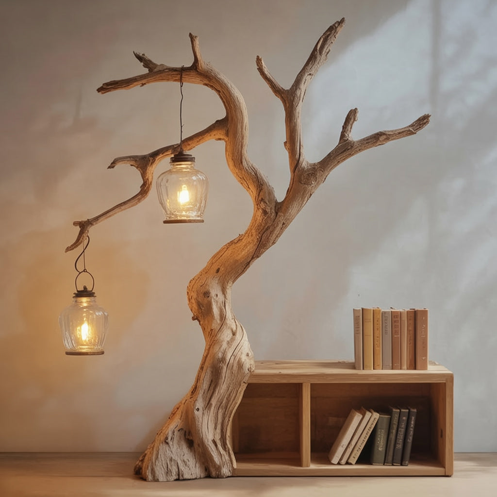 Stehende Holz-Stehlampe – Vintage-Beleuchtung, minimalistischer Wohnakzent