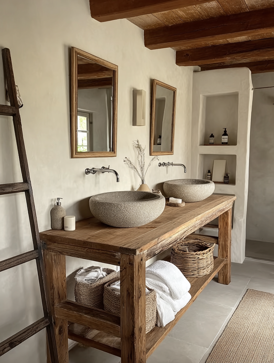 Handgefertigter rustikaler schwebender Waschtisch aus recyceltem Holz