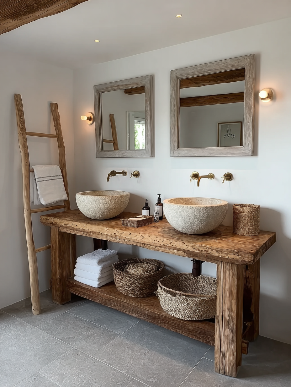 Handgefertigter rustikaler schwebender Waschtisch aus recyceltem Holz