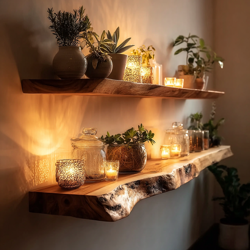 Tiefe Floating Shelves – Massivholz-Regal für Bad & Küche