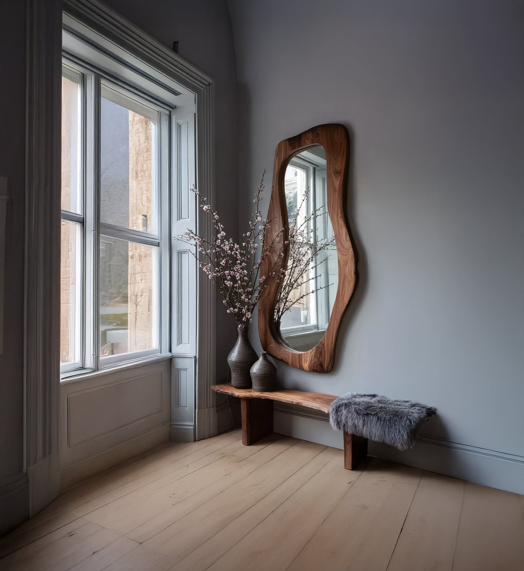 Live-Edge-Holz-Wandkunst & Standspiegel – Einzigartige Wohnraumdekoration