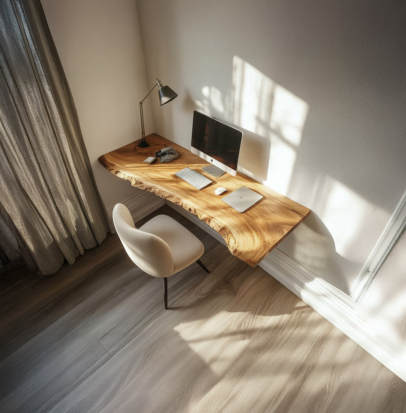 Rustikaler Live-Edge-Schreibtisch aus Holz – Farmhouse Möbel fürs Wohnzimmer