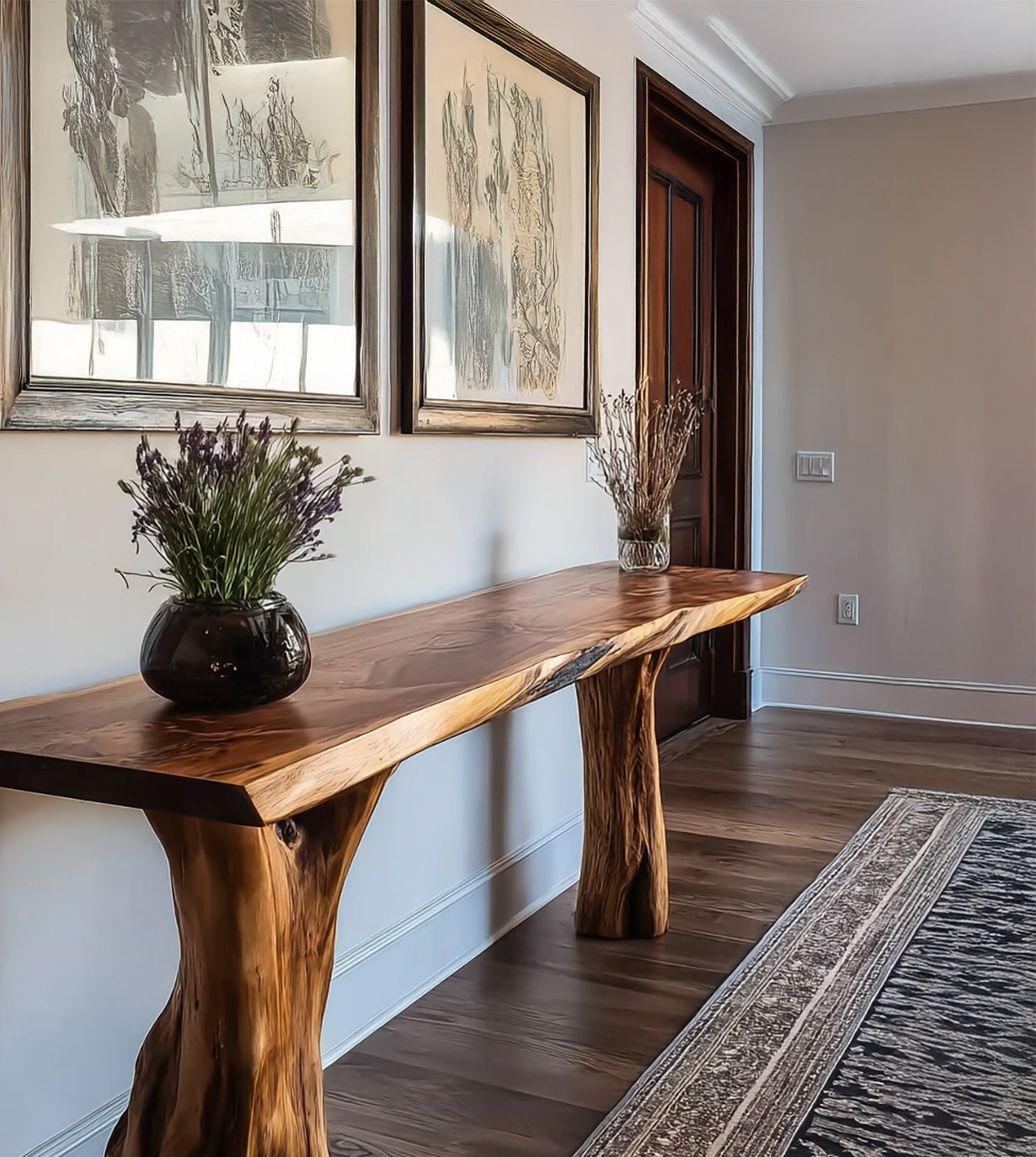 Rustikaler Konsolentisch aus Massivholz – Live-Edge-Eingangstisch