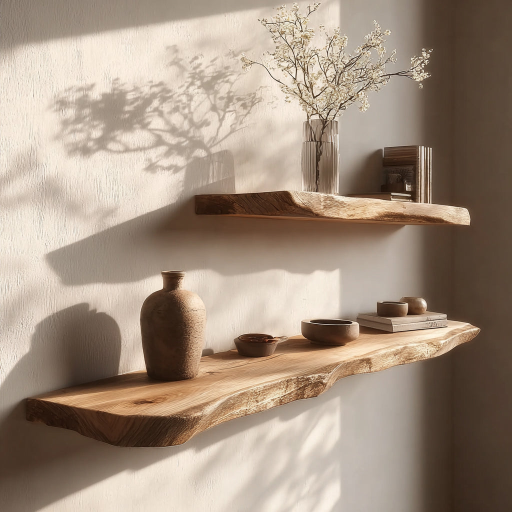 Live Edge Wandregal aus Massivholz – Rustikales Floating Shelf