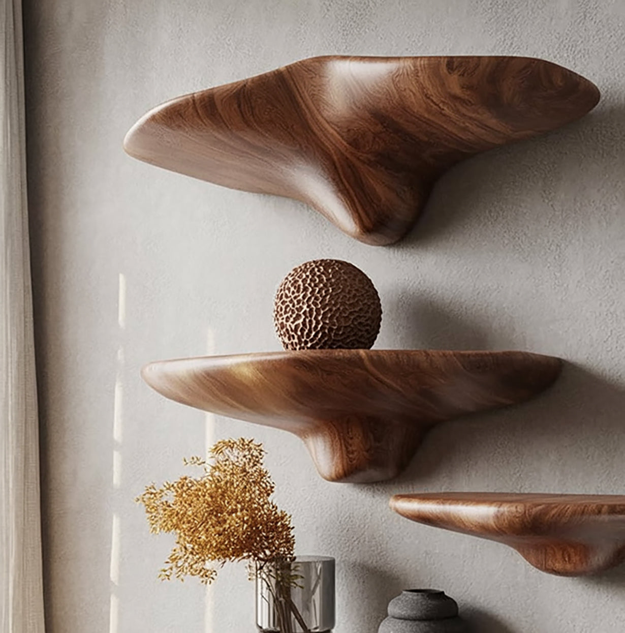 Organische handgefertigte Holz-Wandregale – Modernes Design & Dekor