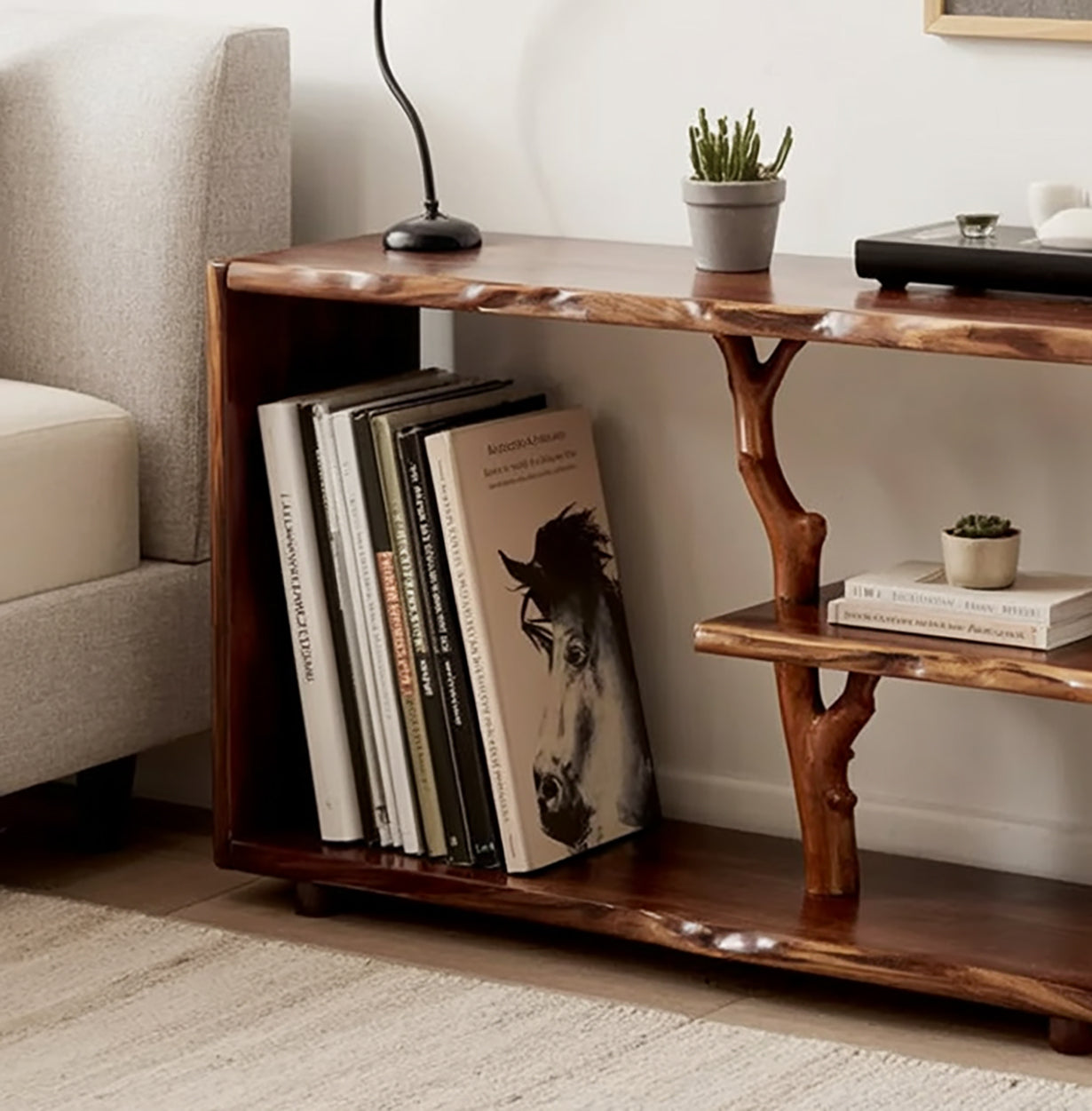 Nachttisch aus Driftwood & Baumast – Handgefertigt aus Massivholz