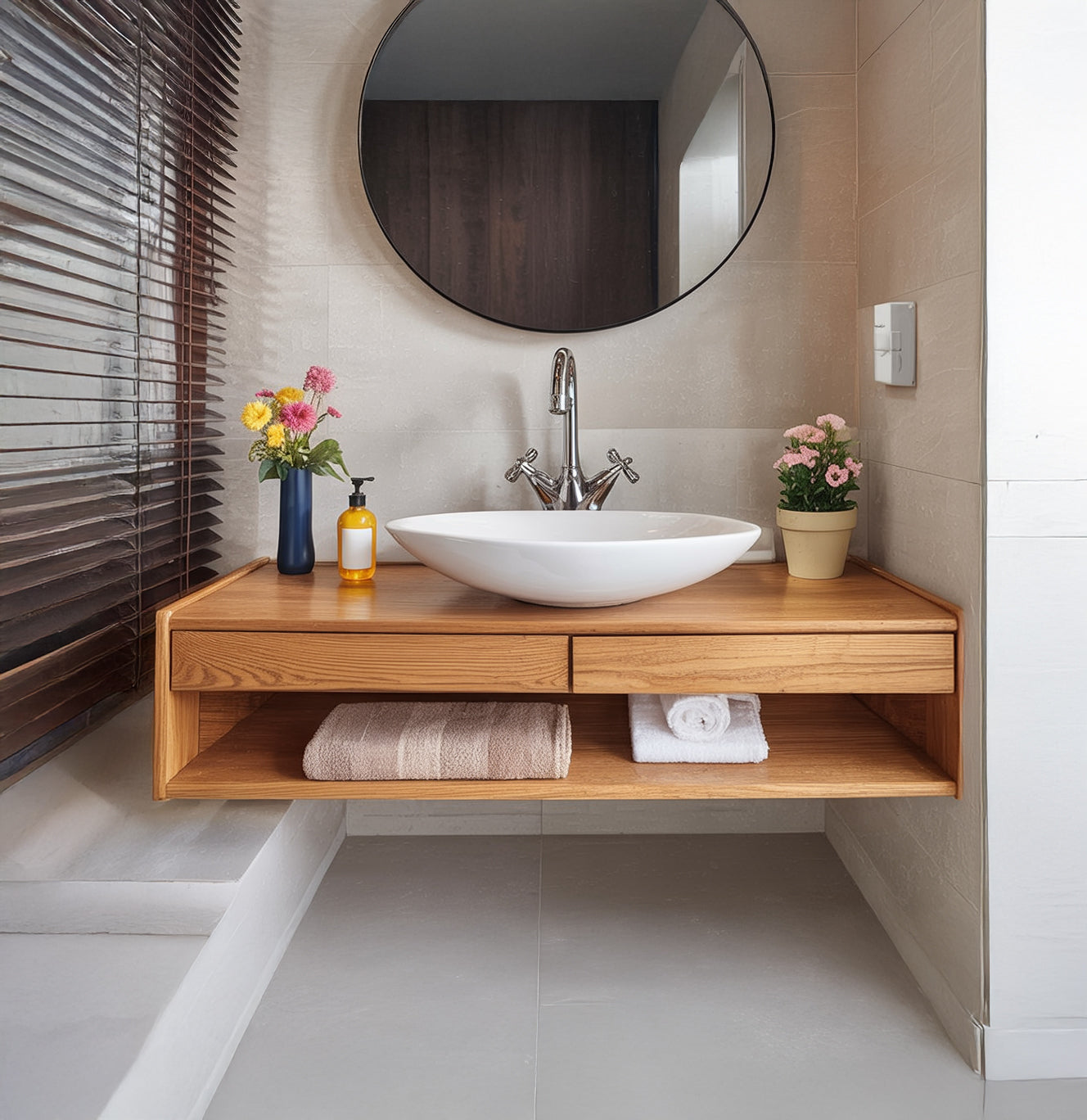 Schwebender Massivholz-Badezimmerwaschtisch – Modern & mit Schublade