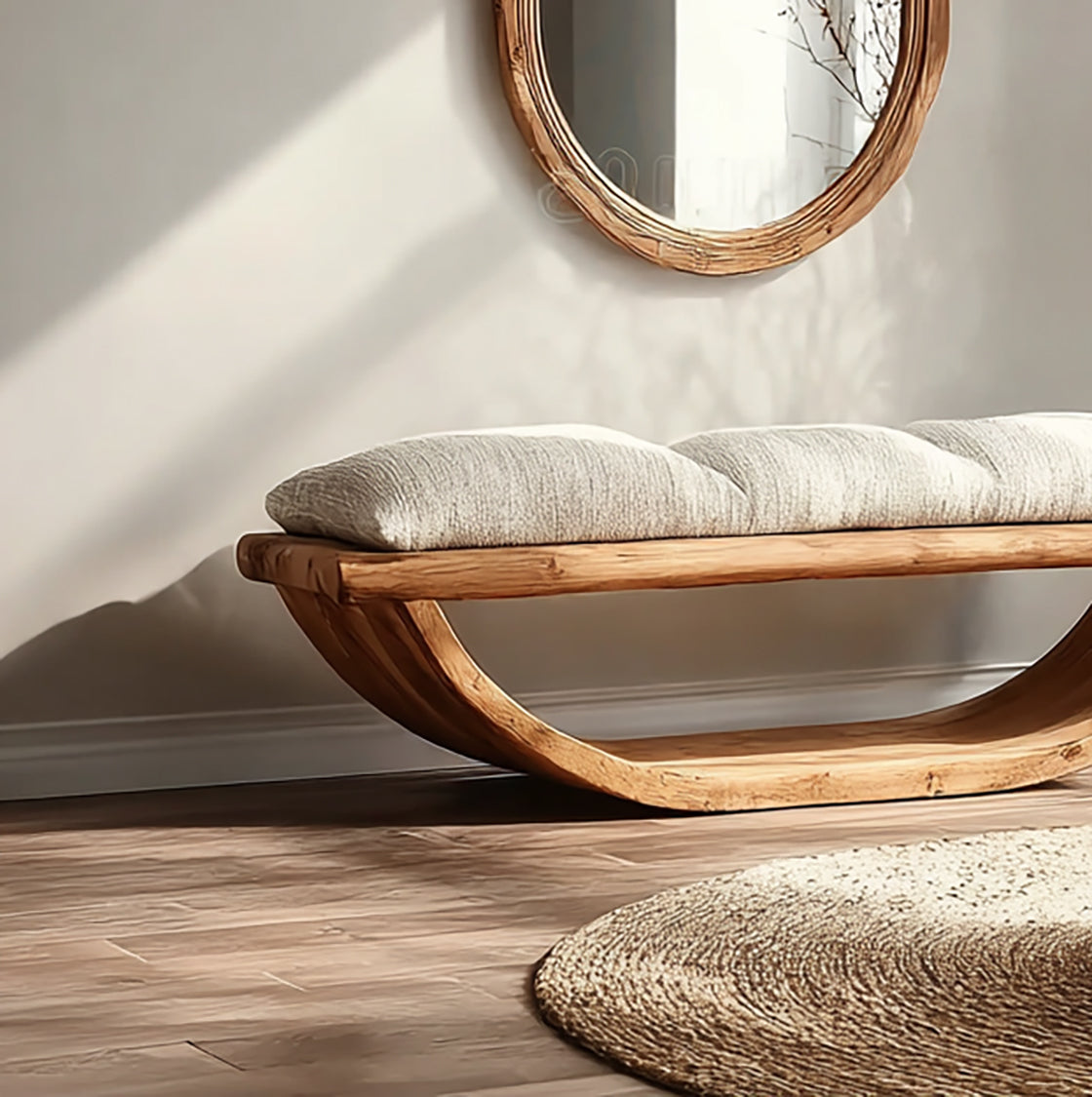 Geschwungene Massivholzbank – Handgefertigte Sitzbank für Diele