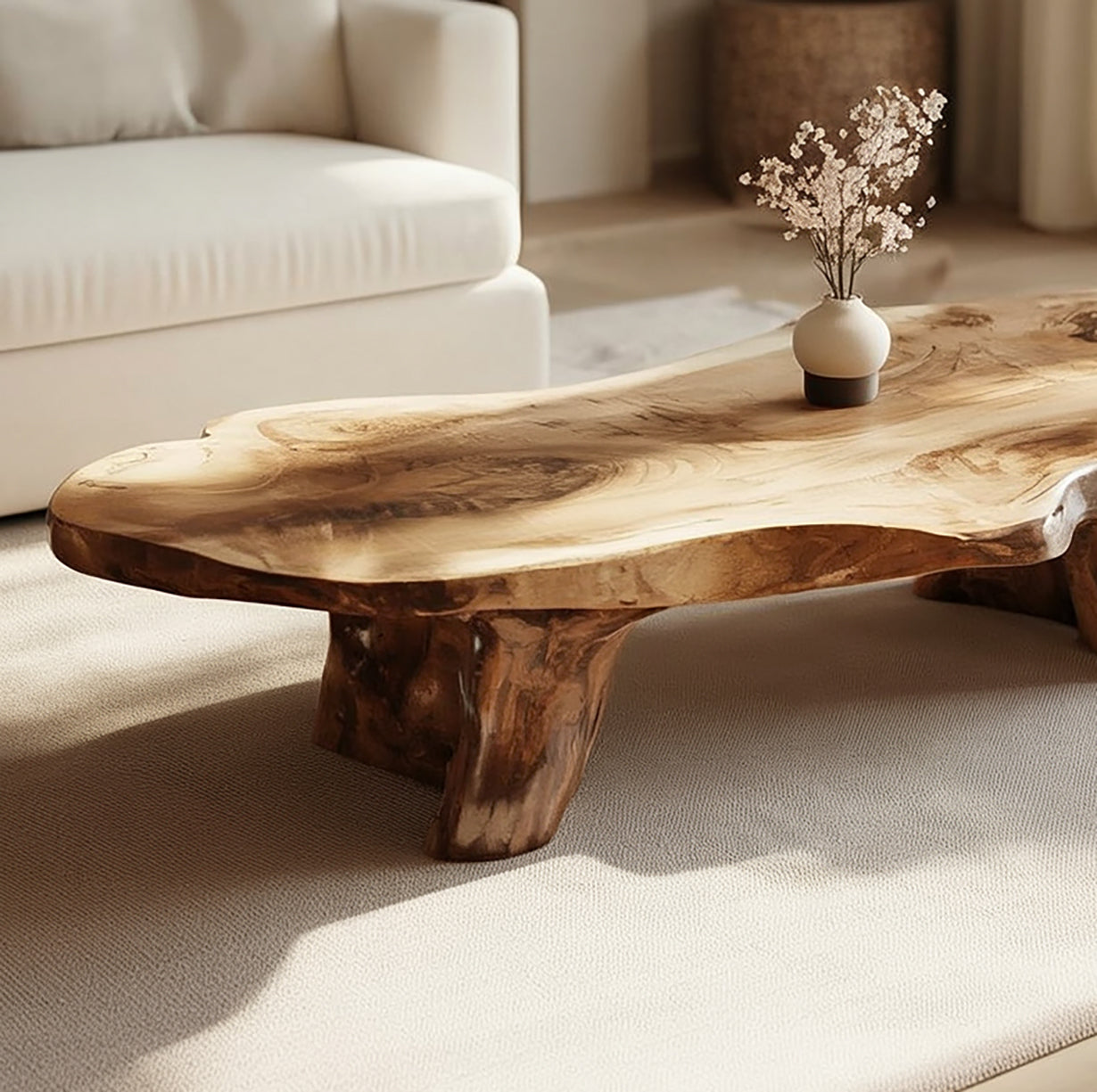 Handgefertigter Massivholz-Couchtisch – Skulpturaler Organischer Moderner Tisch