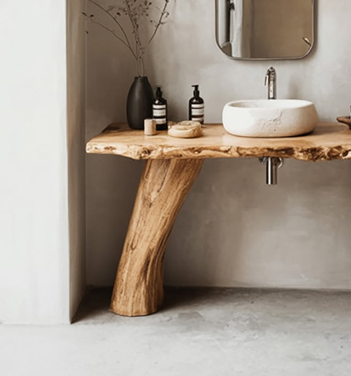 Live-Edge Holz-Badezimmerwaschtisch – Massivholz-Konsole