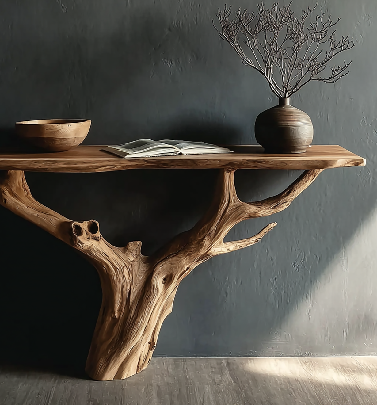 Live Edge Massivholz-Konsole – Handgefertigtes Flur- und Eingangsbereich Möbelstück