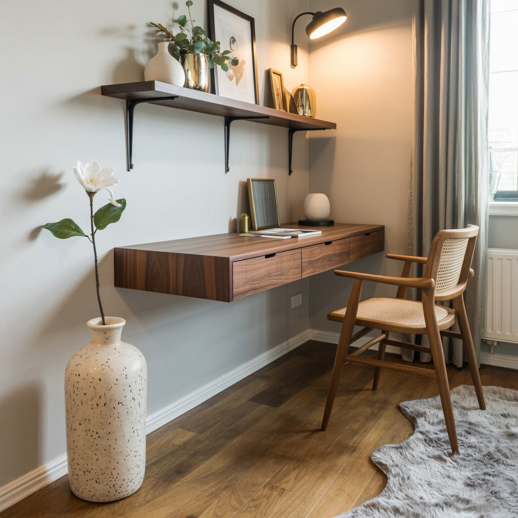 Moderner schwebender Wand-Schreibtisch aus Holz mit Schubladen