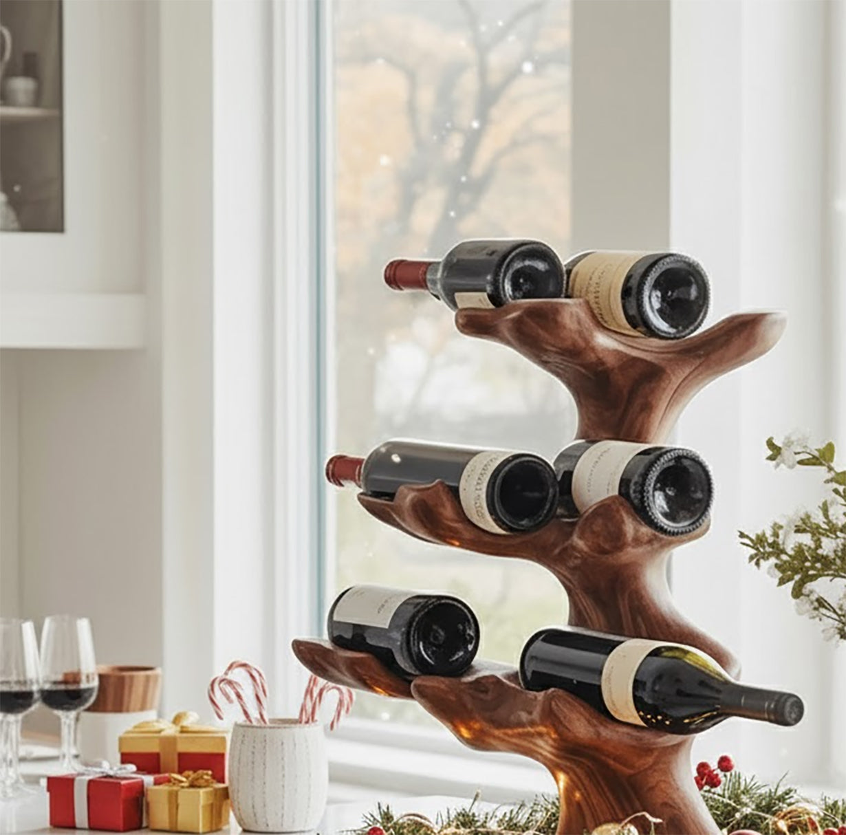 Weihnachtsbaum-Weinregal – Handgefertigter rustikaler Weinhalter aus Holz