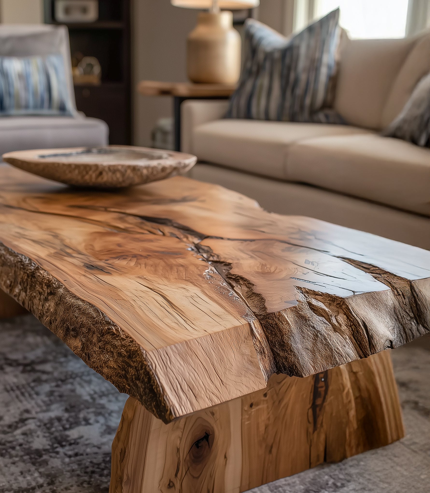 Live-Edge Couchtisch – Massivholz mit Hairpin-Beinen für rustikale, moderne Räume