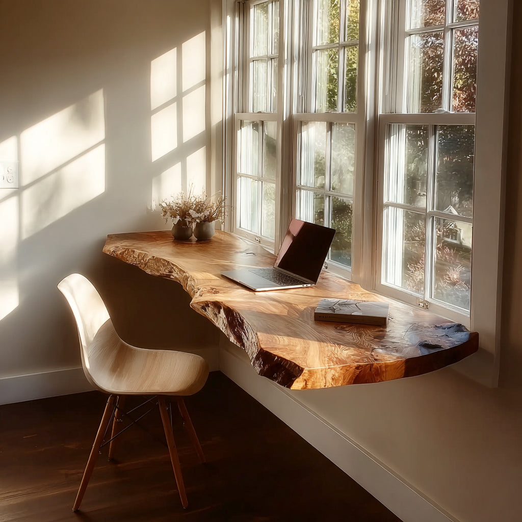 Handgefertigter Live-Edge Schwebeschreibtisch aus Massivholz