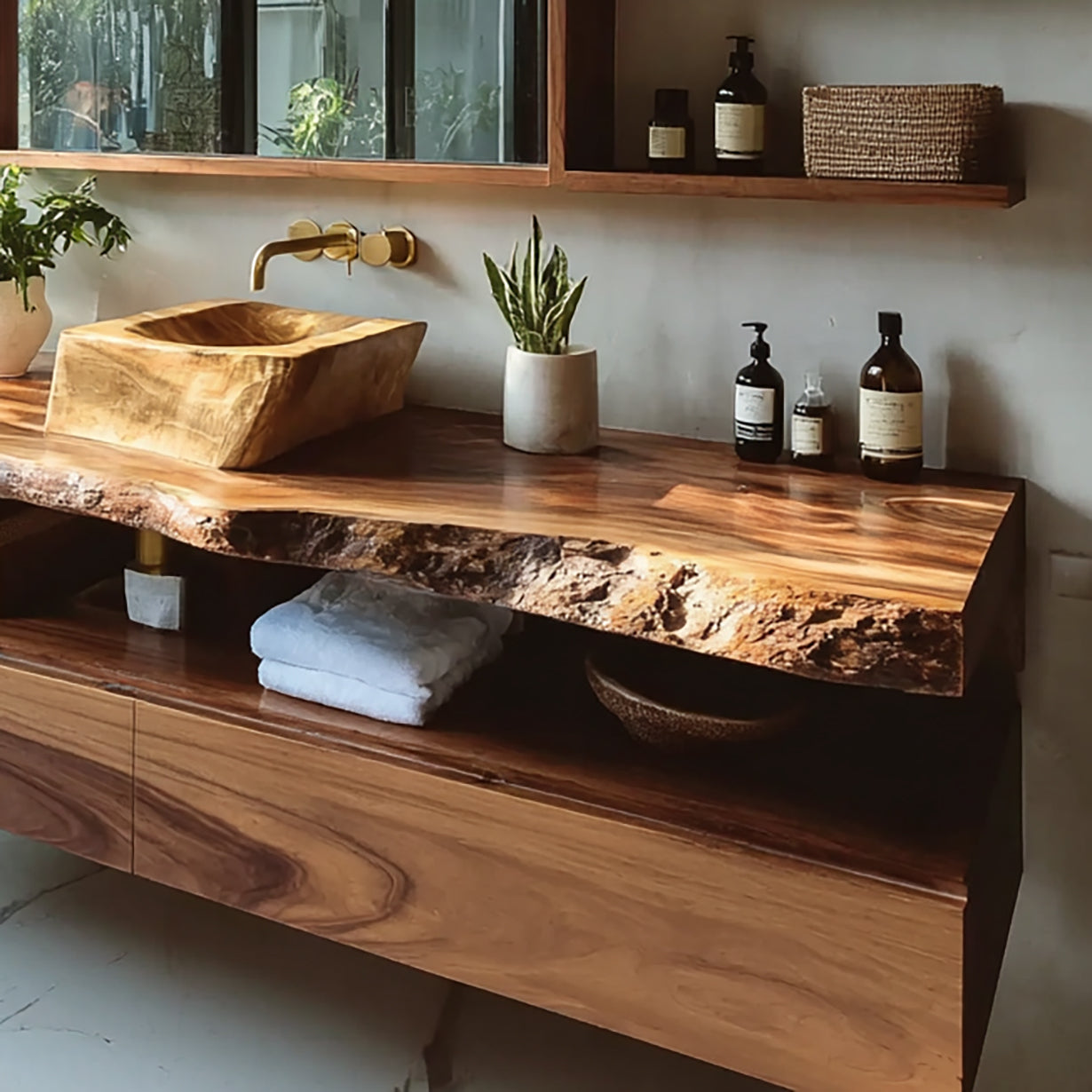 Handgefertigter Badezimmerwaschtisch aus Massivholz – Modernes Design