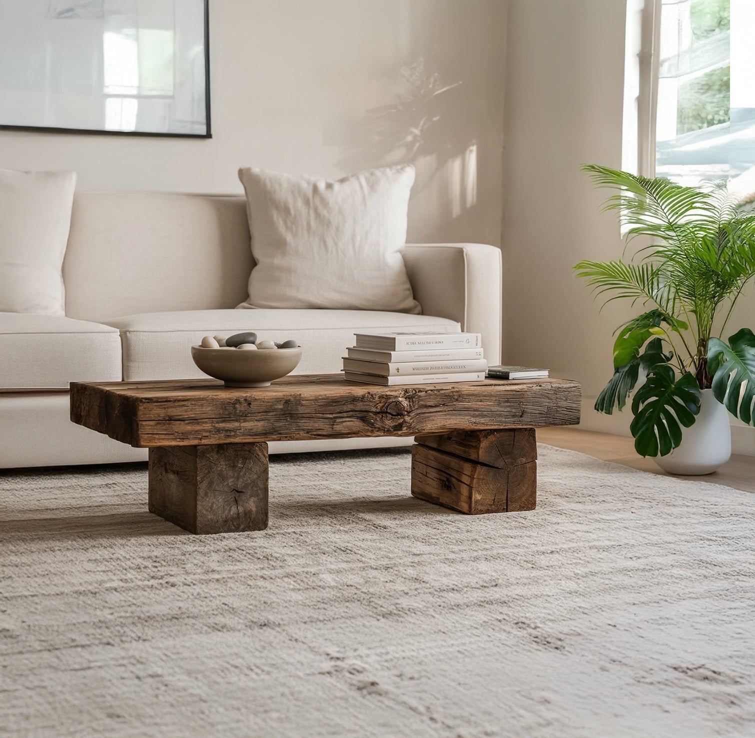 Handgefertigter Couchtisch mit Baumkante – Rustikales Massivholz im Landhausstil