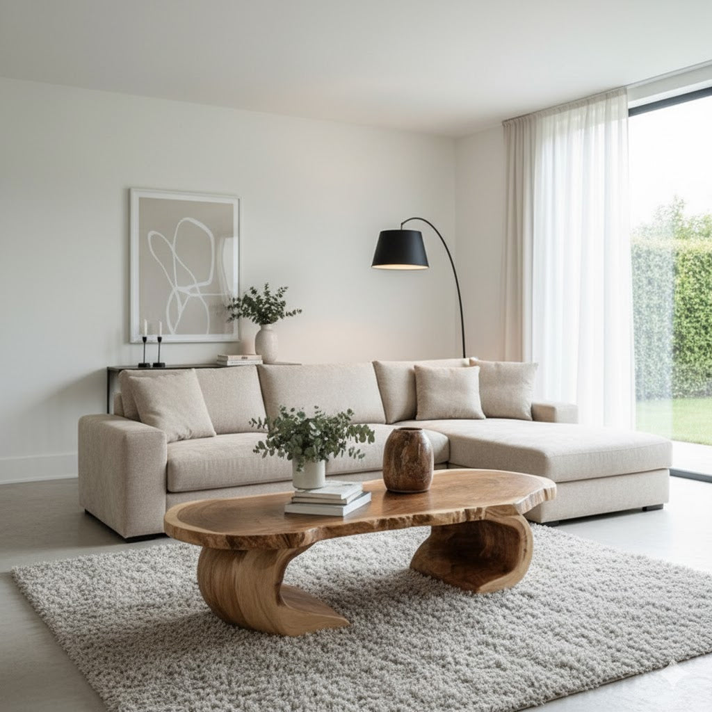 Rustikaler handgefertigter Couchtisch – Live-Edge Massivholz Farmhouse Tisch