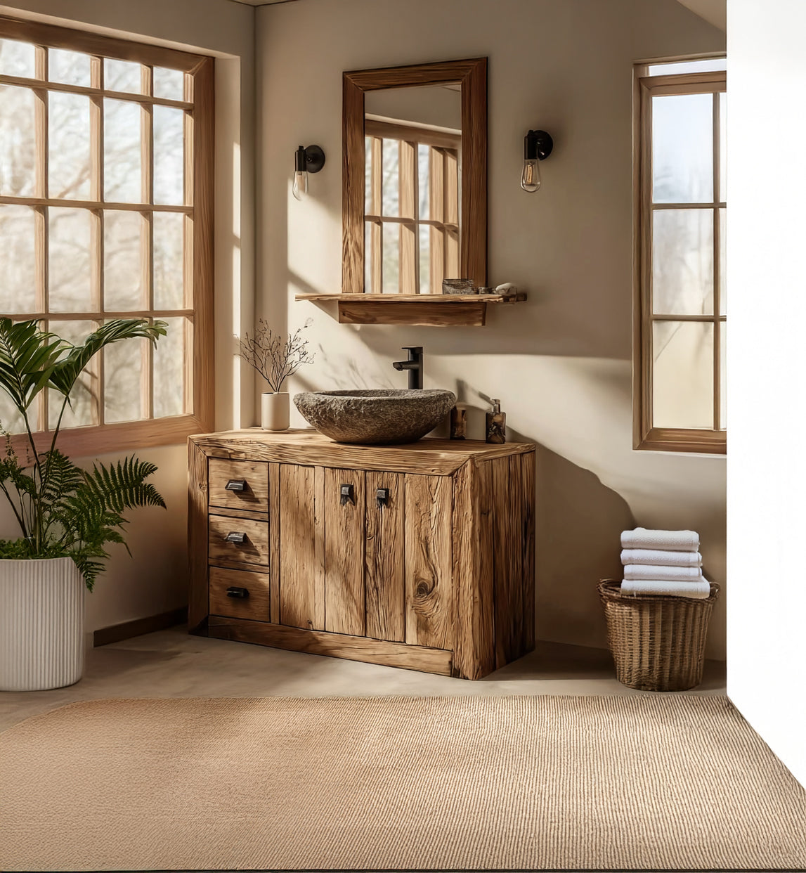 Farmhouse Live Edge Waschtisch – handgefertigt, recyceltes Massivholz