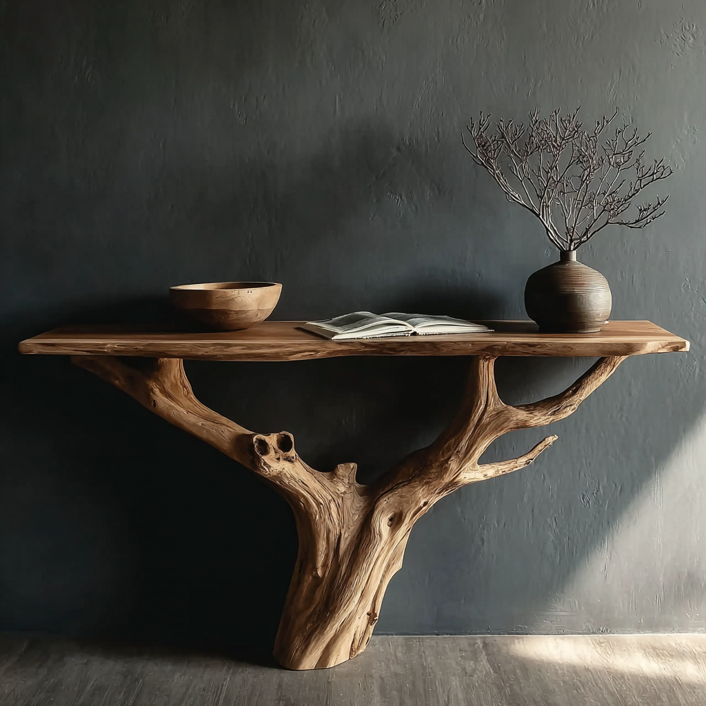 Live Edge Massivholz-Konsole – Handgefertigtes Flur- und Eingangsbereich Möbelstück
