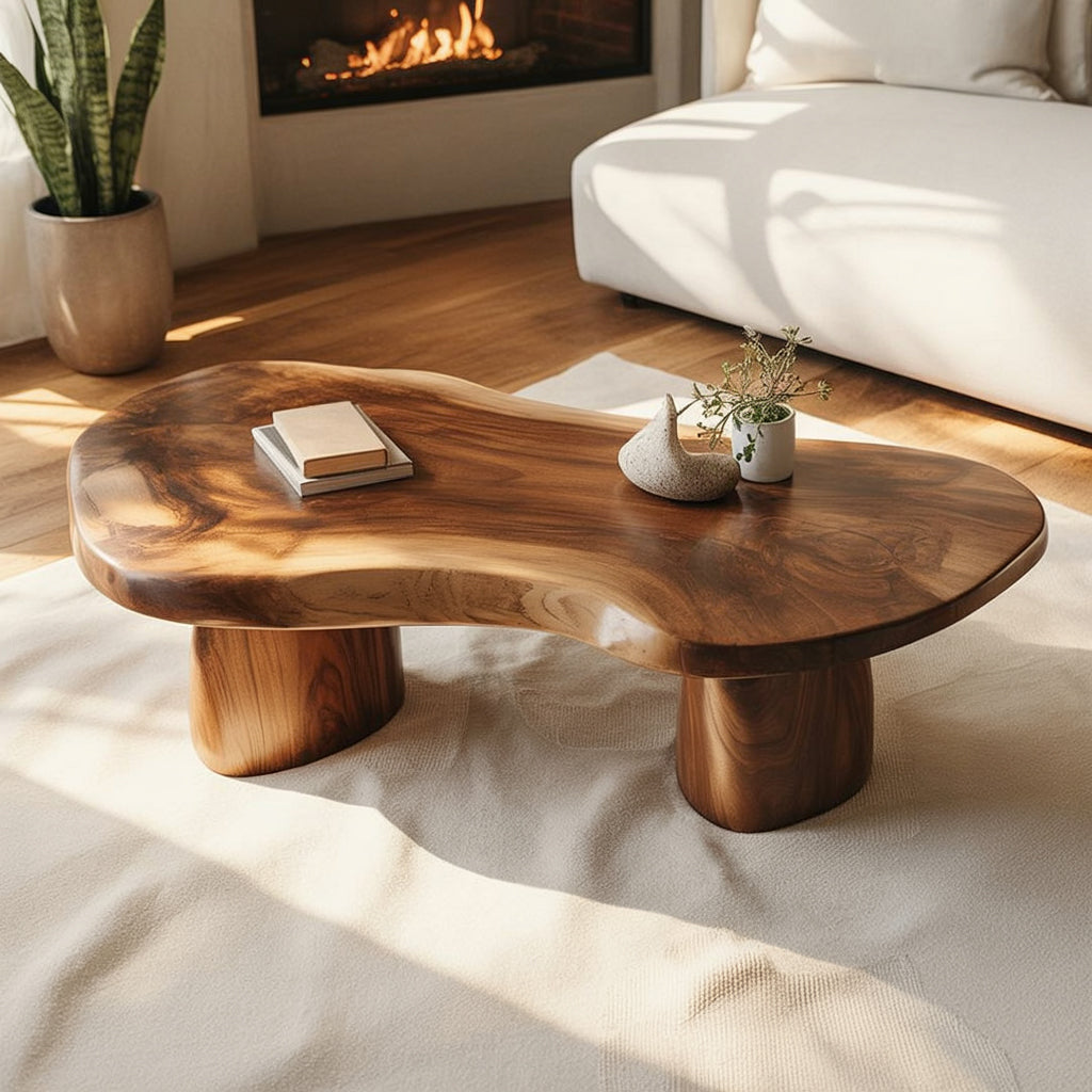 Handgefertigter Massivholz-Couchtisch – Organischer Skulpturaler Moderner Wohnzimmertisch