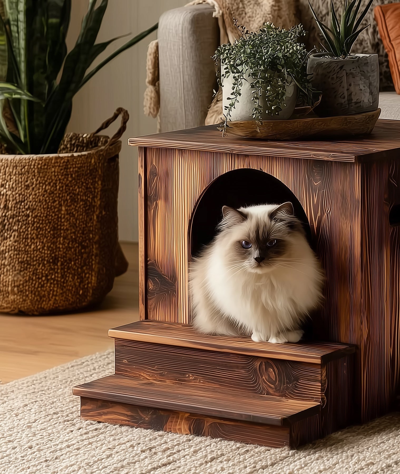 Moderner Nachttisch mit Katzenbett – Verstecktes Katzenhaus für Schlafzimmer