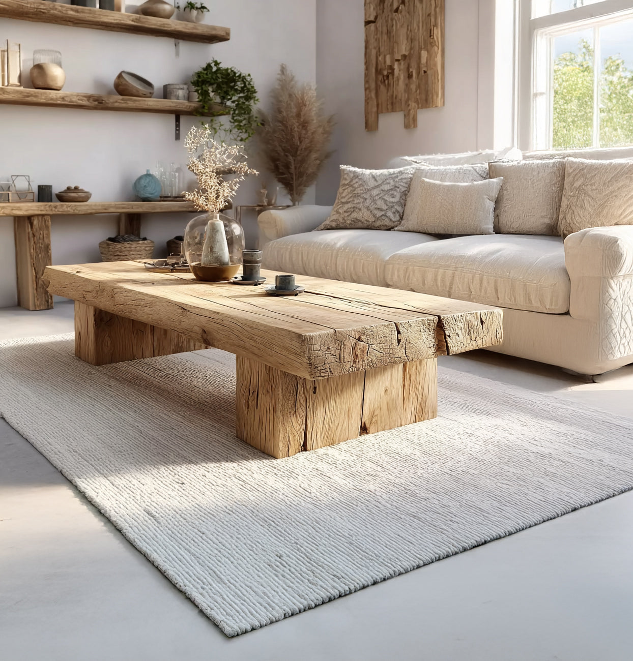 Rustikaler Holzcouchtisch mit Baumkante – Handgefertigt, Landhausstil